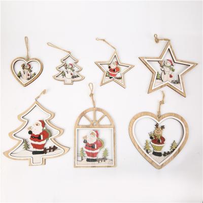 China Cute Wooden Creative Christmas Interior Opens Decoration Set Christmas Window Pendant for sale