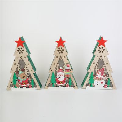 China Cute Wooden Christmas Tree Shape Small Gifts Cartoon Holiday Cartoon Character Lighting Pendant Decorations for sale