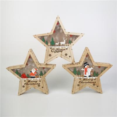 China Cute Small Pentagon Wooden Christmas Day Lighting Christmas Tree Pendant Indoor Hanging Ornaments for sale