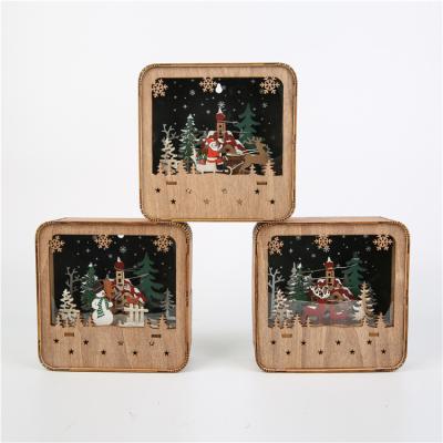 China New Design Cute Small Wooden Light Box Ornaments Kids Wooden Custom Christmas Decoration Personalized Hanging Pendants With Warm for sale