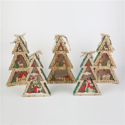 China Cute Christmas Wooden Luminous Lighting Pendants Ornaments Hanging Christmas Decorations Gifts for sale