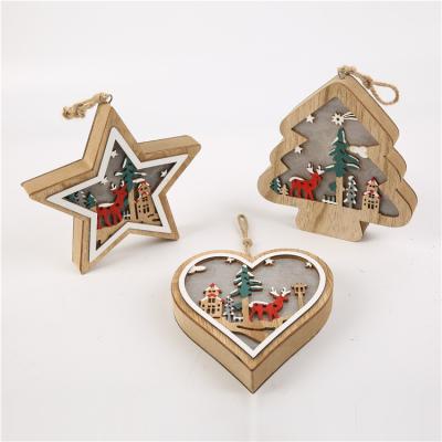 China Cute Shiny High End Wooden Christmas Cartoon Painting Pendant Light Bulb Decoration Set for sale