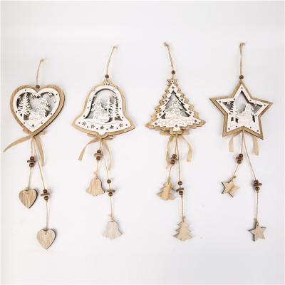 China Cute DIY Christmas Star Wooden Pendants Christmas Tree Ornament Holiday Decoration Christmas Pendant Sets for sale