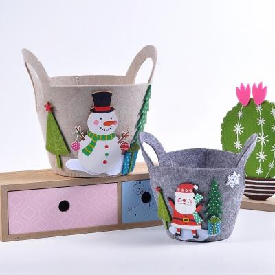 China Lovely Cute Custom Made Christmas Candy Basket Barrel Snowman Santa Pattern Xmas Bags For Gift for sale