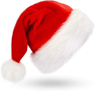 China Wholesale Customized Cute Xmas Decoration Plush Lining Xmas Hat Fur Ball Christmas Hat Big With Thickened for sale