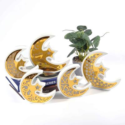 China Cute Islamic Decorations Led Accessories Ramadan Moon Star Led Light Wooden Ornaments for sale