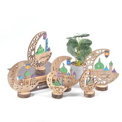 China Cute Ramadan Eid Mubarak Decorations Wooden Moon Star Desktop Ornaments for Home Room Party Decoration for sale