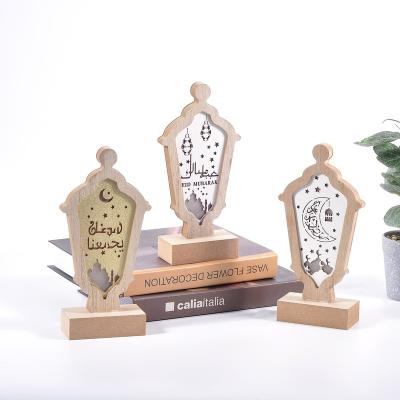 China Ramadan Eid Mubarak Decorations For Home Cute Moon Led Wooden Islam Ramadan Ornaments Muslim Battery Light Plaque Decors for sale