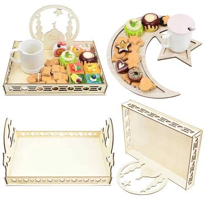 China Cute Customized Dessert Tray Wooden Box Crafts Table Ornament Eid And Kareem Ramadan Decorations for sale