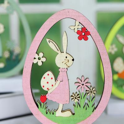 China Cute Easter Home Decor Led Wooden Ornaments Egg Shape Bunny Rabbit Easter Party Tabletop Decorations for sale