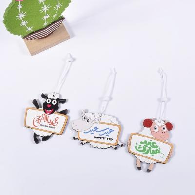 China Creative Cute Eid Al Adha Cute Sheep Decoration Wood Ornaments Wooden Door Crafts Hanging Pendant for sale