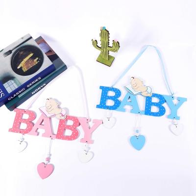 China Cute Cute Cartoon Baby Wooden Pendant Crafts Letters Wooden Sign Decorations With Love Pendant for sale