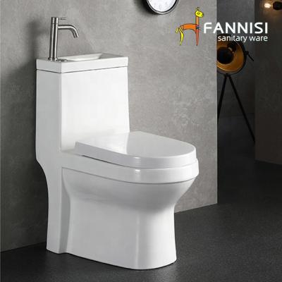 China Economical New Ceramic Bathroom Double-Flow Chest Of Drawers One Piece WC Toilet With Sink On Top for sale