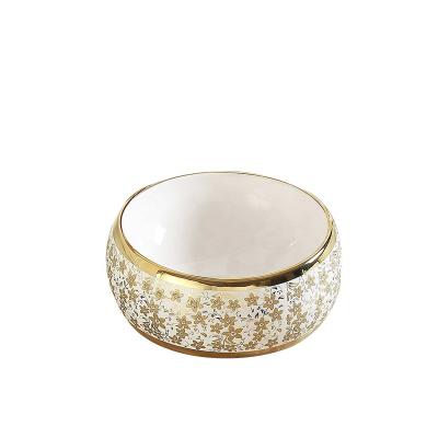 China Modern Moroccan Style Round Bowl Sink Stone Wash Basin Gold Ceramic Basin For Bathroom for sale