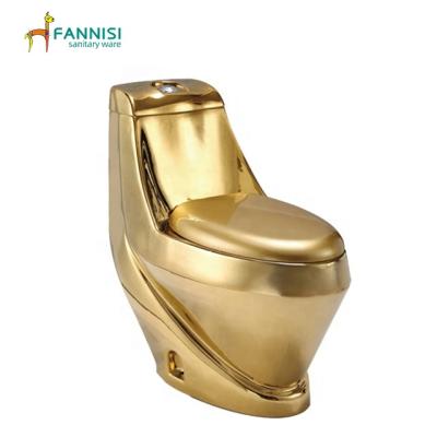 China Fashion Double-Flow Star Hotel Toilet Gold Single Piece Ceramic Washdown Modern Toilet for sale