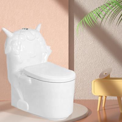 China Double-flow Children's Colorful Cute Sheep Shaped Yellow Small Size Straight Flush Strap Toilet, Cartoon Pattern Customization Kids Toilet for sale