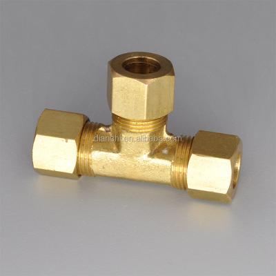 China Plug Brass Pipes Compression Fitting Tee Union 3 Ways Connector 1/4