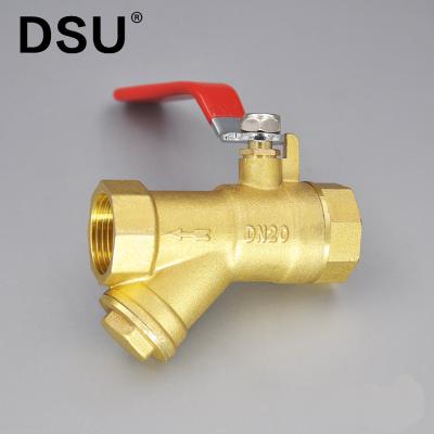 China General Brass Filter Ball Valve / Female Y Thread Brass Strainer Ball Valve With Long Lever Handle for sale