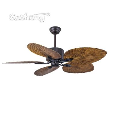 China Retro Style Forward and Reverse Uncelling Fan 42 Inch 52 Inch ABS Palm Leaf DC Remote Control Decorative Ceiling Fan for sale