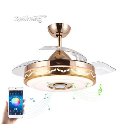 China Ceiling fan light with speaker wholesale customization modern blade oem music speaker invisible ceiling fan with light 110v wifi for sale