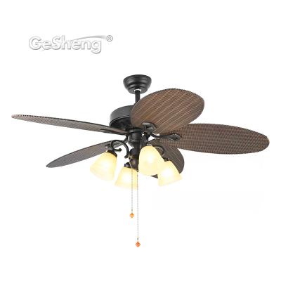 China With ABS Light Tropical Palm Leaf Blade Light Fan Style GESHENG DC Remote Control Led Ceiling Fans for sale