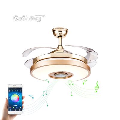 China D.C. Luxury gold bldc ceiling fan bluetooth music speaker remote control intelligent invisible ceiling fan with light for sale