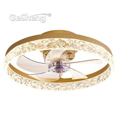 China Front And Reverse ABS Modern Invisible Blades Remote Control Bedroom Stealth Ceiling Fans With Light Crystal Led for sale