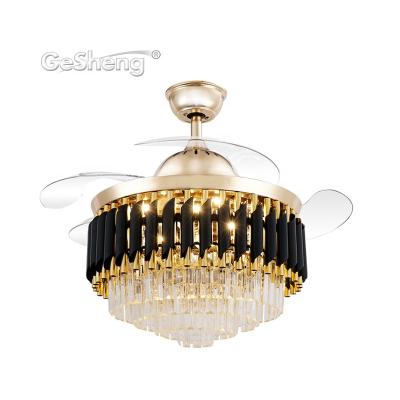 China 42 inch chandelier lampara de ventilador de ventilador de bldc luxury acrylic dc modern dc gold modern remote control invisible crystal ceiling fan for sale