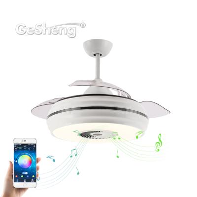 China With bluetooth speaker modern design tooth speaker music ceiling fan blue remote controller DC motor led ceiling fan for sale