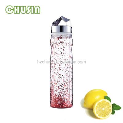 China 500ml Sustainable Double Wall Plastic Bottle With Glitter for sale