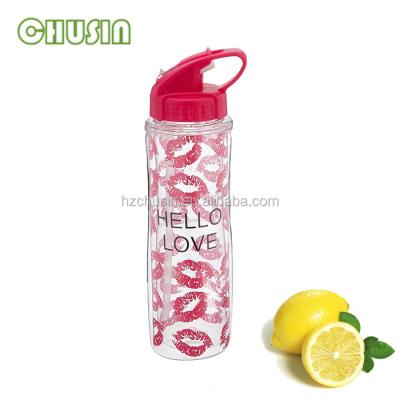 China Sustainable 24oz Insulated Double Wall Plastic Water Bottle With Straw Lid for sale