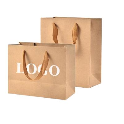 China Custom Recyclable Luxury Recyclable Gift Shopping Kraft Paper Printed Paper Bag With Ribbon Handle for sale