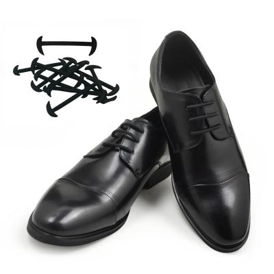 China High Quality Flat Business Leather Shoes Lazy Elastic Silicone Lace Leather Shoes No Tie Lace for sale