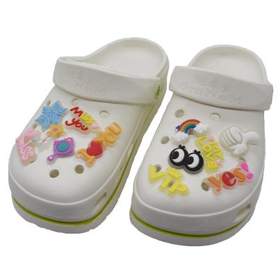 China New Arrivals Cute Cartoon Bling Tear-Resistant Shoe Charms Soft Plastic PVC Clog Shoe Light Shoe Charms for sale