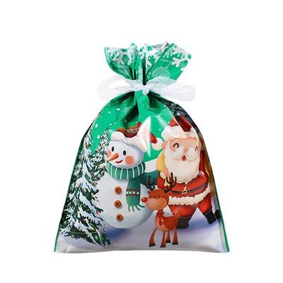 China Recyclable Custom Printing Drawstring Presents Bag Candy Gift Packaging Pouch Custom Plastic For Christmas for sale