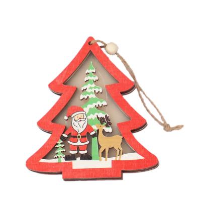 China Wooden Chirstmas Decor 2D Christmas Ornament 3D Hanging Pendants Star Christmas Tree Bell Christmas Decorations For Home Party New Year for sale