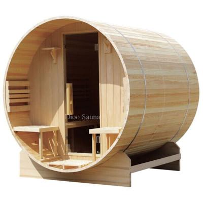 China Computer Control Panel DIY Hemlock Barrel Sauna Room /Steam Cabin With Outdoor Seats for sale