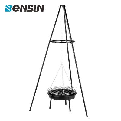 China Outdoor Adjustable Height Charcoal Tripod BBQ Grill For Campin Tripod Fire BBQ Grill Fire Pit Hanging for sale