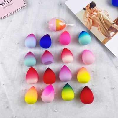 China Custom Printed Logo Label On Sponges And Sponge Container Disposable Gradient Color Makeup Beauty Puff Holder for sale