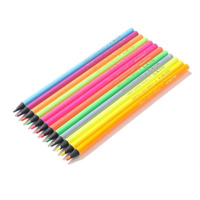 China Student Drawing Pencil 12 pack color pencil round fluorescent color black wooden pencil with your logo for sale