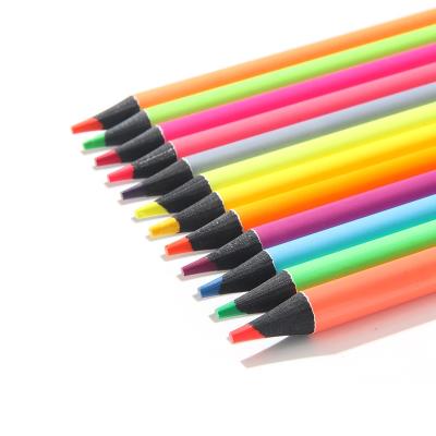 China Student Drawing Pencil 12 Pack Colored Pencil Set Fluorescent Colored Pencil Round Shape Black Wooden Pencil With Your Logo for sale