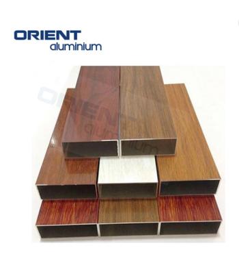 China door & Window 6063 wood grain t5 aluminum profile flat tubes frame with wood texture color for sale