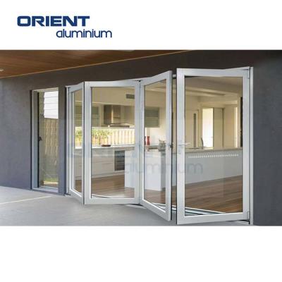 China Aluminum Thermal Break Tempered Glass Exterior Bi Folding Sound Insulation Door Bifold Double Sliding Entry Doors for sale