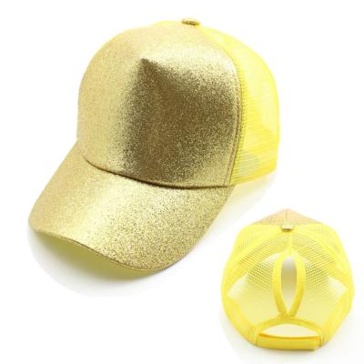 China Wholesale Stocked COMMON Glitter Ponytail Baseball Cap and Dad Hats for Women Glitter Sparkle for sale