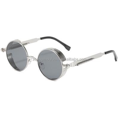 China New Fashion Steampunk Sunglasses Metal Frame Sunglasses Retro Metal Round Sunglasses Thick Frame Spring Mirror Leg Sunglasses for sale