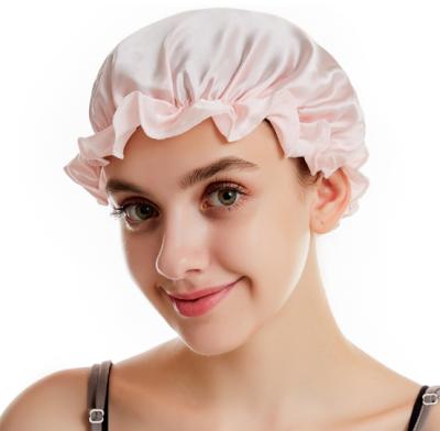 China breathable & Large Waterproof Shower Cap For Women XL Reusable Waterproof Long Shower Hair Elastic Adjustable Hair Hats for sale