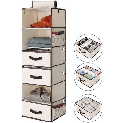 China Sustainable 6-Shelf Hanging Dresser, Foldable Closet Hanging Shelves With 2 Magic Drawers And 1 Underwear/Bumps Drawer for sale