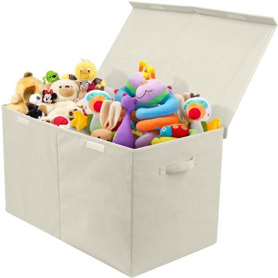 China Folding Toy Chest with Large (Beige) Folding Non-woven Storage Box Lid Kids Storage Bins Over the Kids Flip for sale