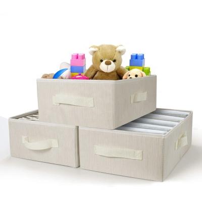 China Folding Bamboo Fabric Storage Bins with Handles Foldable Decorative Fabric Storage Boxes 3 Packs Organizer for Clothes for sale