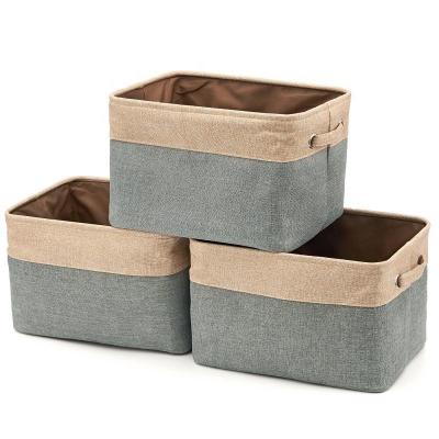 China Viable Multiply Colors Folding Storage Basket Canvas Fabric Basket Toy Storage Organizer With Handles for sale